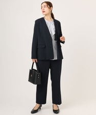 OLDLA02179 eur3(エウルキューブ) 【大きいサイズ/11号サイズあり】カットジョーゼットノーカラージャケット ネイビー(57)
