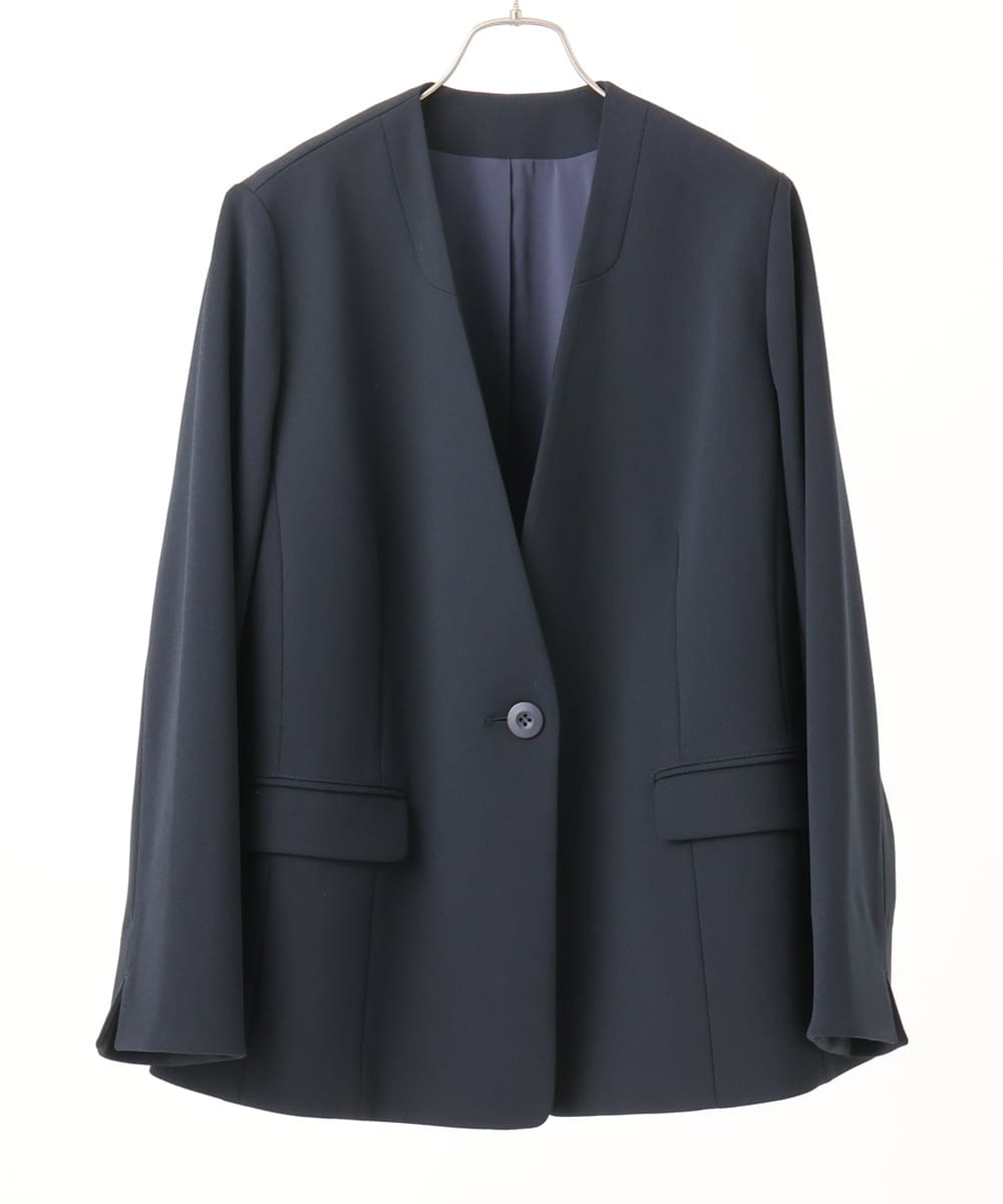 OLDLA02179 eur3(エウルキューブ) 【大きいサイズ/11号サイズあり】カットジョーゼットノーカラージャケット ネイビー(57)