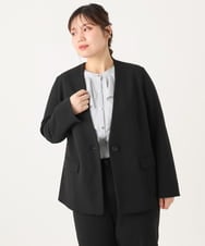 OLDLA02179 eur3(エウルキューブ) 【大きいサイズ/11号サイズあり】カットジョーゼットノーカラージャケット ブラック(94)