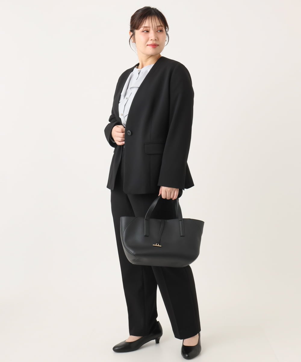 OLDLA02179 eur3(エウルキューブ) 【大きいサイズ/11号サイズあり】カットジョーゼットノーカラージャケット ブラック(94)