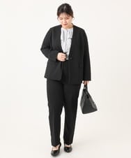 OLDLA02179 eur3(エウルキューブ) 【大きいサイズ/11号サイズあり】カットジョーゼットノーカラージャケット ブラック(94)