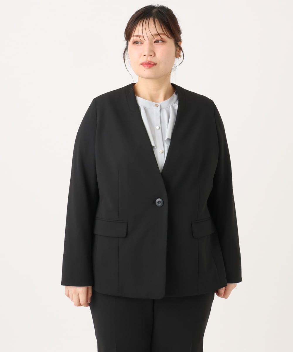 OLDLA02179 eur3(エウルキューブ) 【大きいサイズ/11号サイズあり】カットジョーゼットノーカラージャケット ブラック(94)