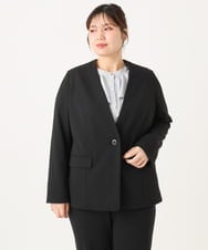 OLDLA02179 eur3(エウルキューブ) 【大きいサイズ/11号サイズあり】カットジョーゼットノーカラージャケット ブラック(94)