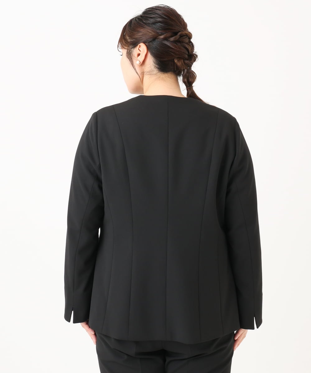 OLDLA02179 eur3(エウルキューブ) 【大きいサイズ/11号サイズあり】カットジョーゼットノーカラージャケット ブラック(94)