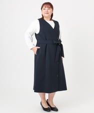OLEBD20179 eur3(エウルキューブ) 【大きいサイズ/11号サイズあり/洗える/セットアップ対応】Wクロス2WAYワンピース ネイビー(57)