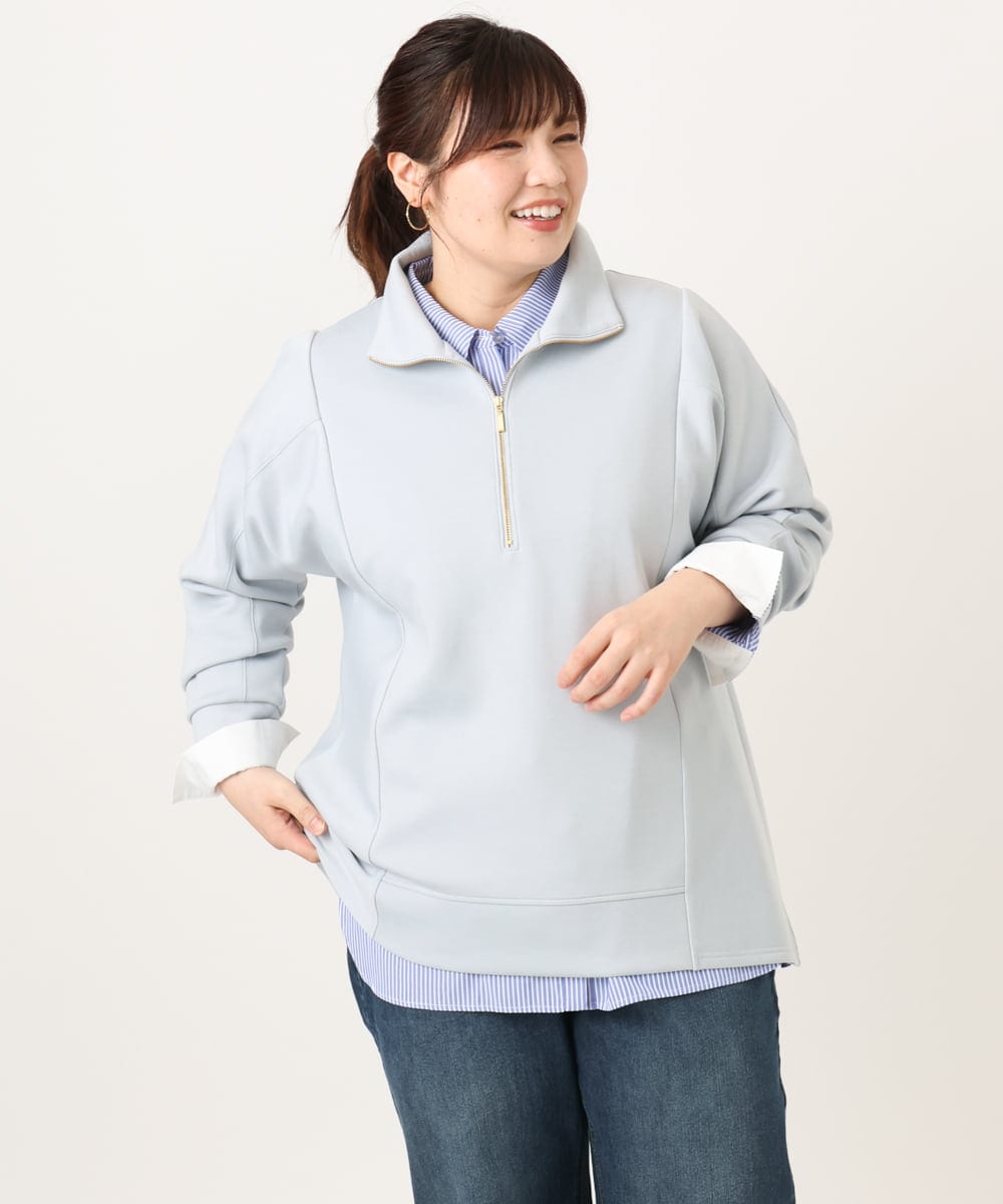OLECD09099 eur3(エウルキューブ) 【大きいサイズ】ハーフジップダンボールプルオーバー ライトブルー(50)