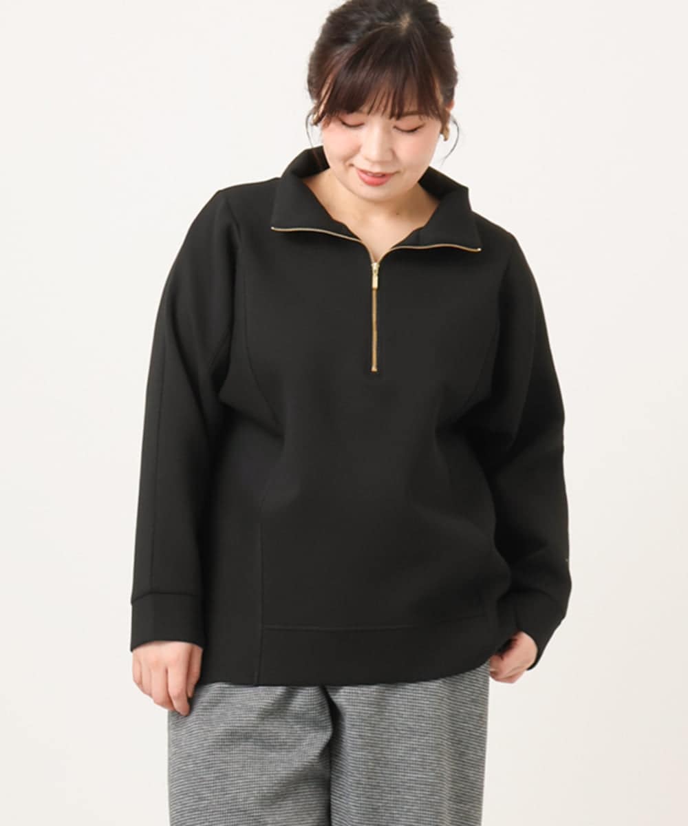 OLECD09099 eur3(エウルキューブ) 【大きいサイズ】ハーフジップダンボールプルオーバー ブラック(94)