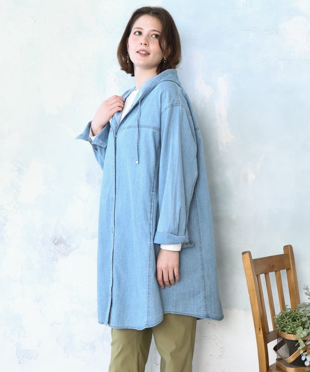 OLEDD10129 eur3(エウルキューブ) 【大きいサイズ】デニムフーディ―シャツチュニック ライトブルー(50)