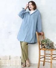 OLEDD10129 eur3(エウルキューブ) 【大きいサイズ】デニムフーディ―シャツチュニック ライトブルー(50)