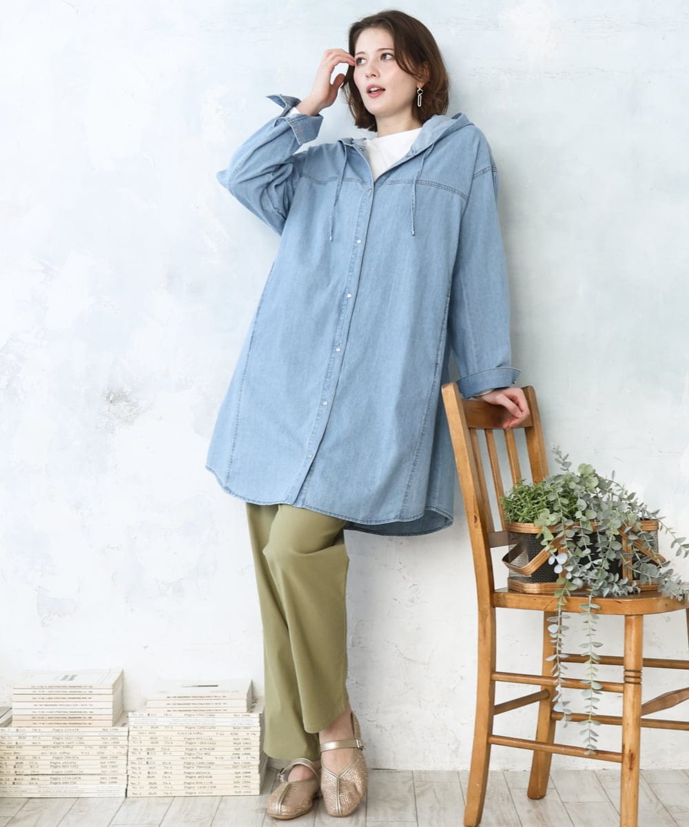 OLEDD10129 eur3(エウルキューブ) 【大きいサイズ】デニムフーディ―シャツチュニック ライトブルー(50)