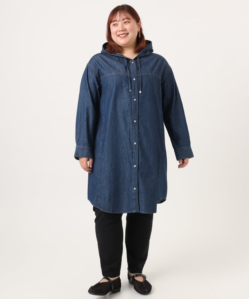 OLEDD10129 eur3(エウルキューブ) 【大きいサイズ】デニムフーディ―シャツチュニック ネイビー(57)