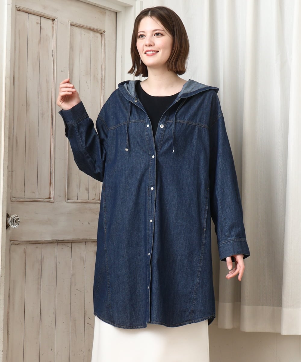 OLEDD10129 eur3(エウルキューブ) 【大きいサイズ】デニムフーディ―シャツチュニック ネイビー(57)