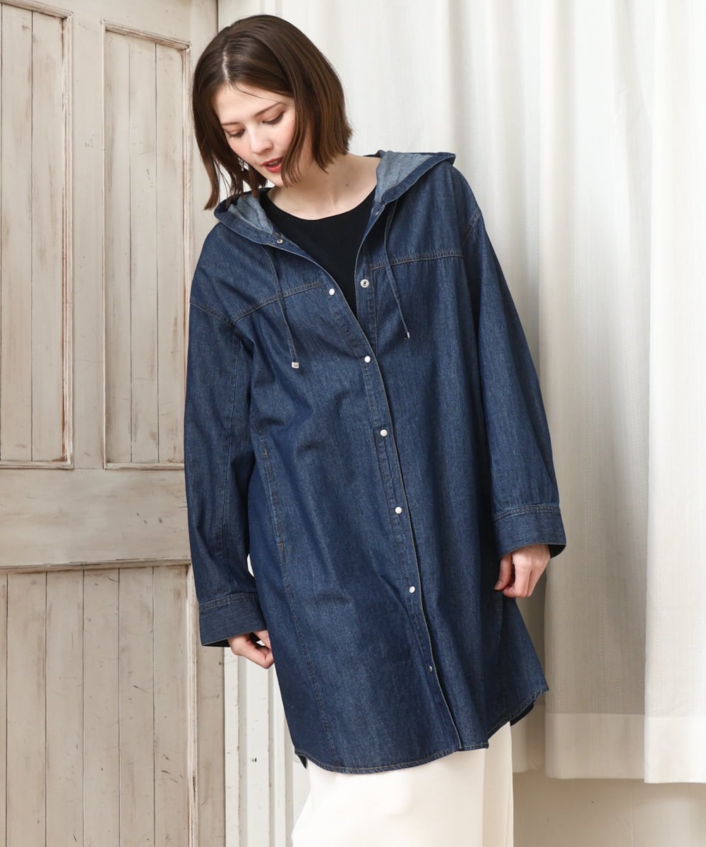 OLEDD10129 eur3(エウルキューブ) 【大きいサイズ】デニムフーディ―シャツチュニック ネイビー(57)