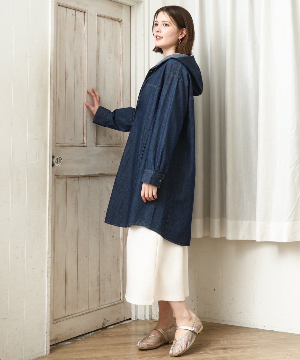 OLEDD10129 eur3(エウルキューブ) 【大きいサイズ】デニムフーディ―シャツチュニック ネイビー(57)