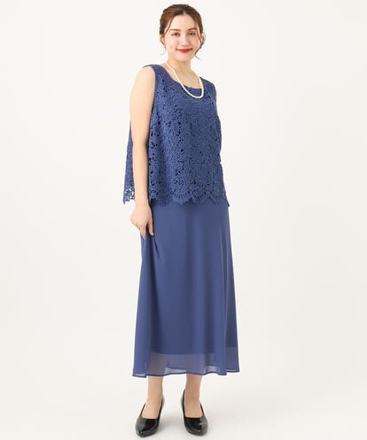 OLEEA13189 eur3 【大きいサイズ】レースブラウス×ジョーゼットスカートセットアップ