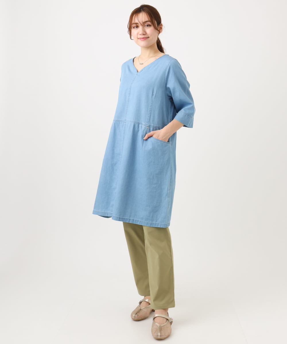 OLEED12099 eur3(エウルキューブ) 【大きいサイズ】Vネックデニムチュニック ライトブルー