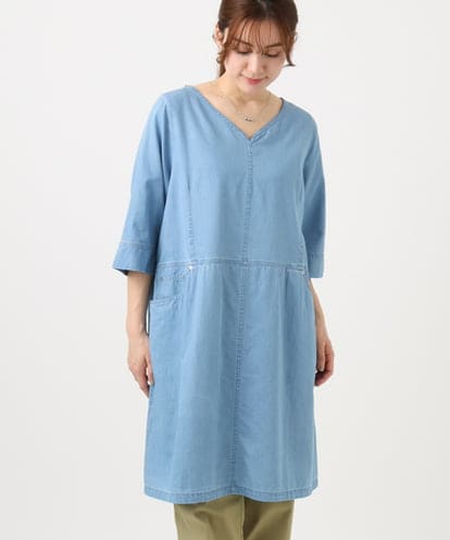OLEED12099 eur3 【大きいサイズ】Vネックデニムチュニック