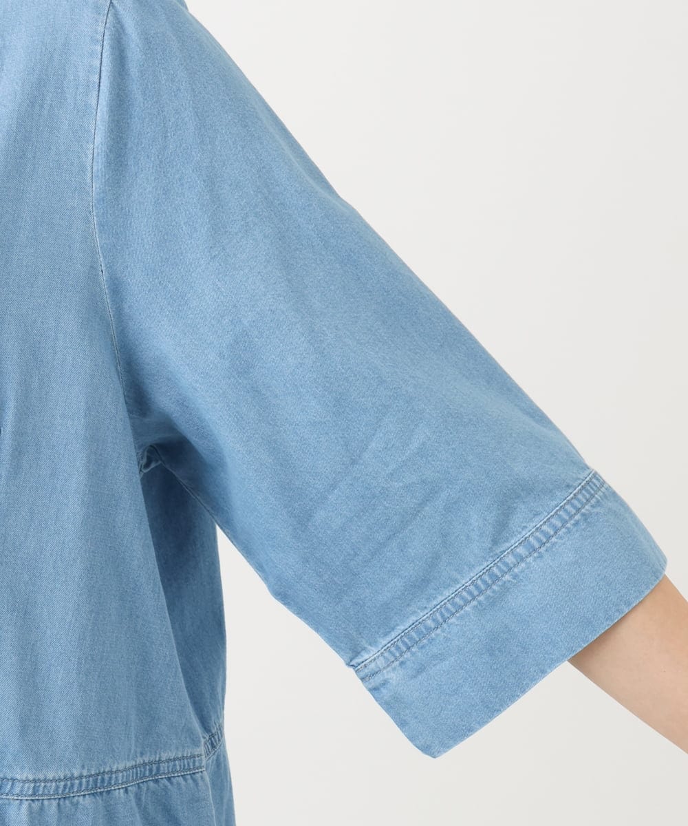 OLEED12099 eur3(エウルキューブ) 【大きいサイズ】Vネックデニムチュニック ライトブルー