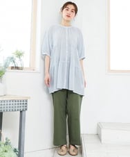 OLEFD03089 eur3(エウルキューブ) 【大きいサイズ】コットンティアードブラウスチュニック ブルー(ストライプ)