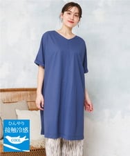 OLEFD19099 eur3(エウルキューブ) 【大きいサイズ/接触冷感】ボクシーシルエットチュニック ブルー