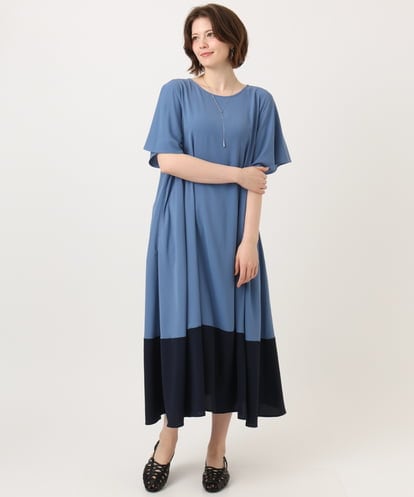 OLEGD23139 eur3 【大きいサイズ】バイカラーフレアスリーブワンピース