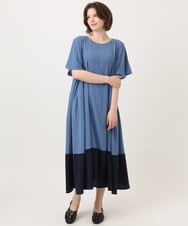 OLEGD23139 eur3(エウルキューブ) 【大きいサイズ】バイカラーフレアスリーブワンピース ブルー