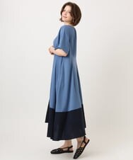 OLEGD23139 eur3(エウルキューブ) 【大きいサイズ】バイカラーフレアスリーブワンピース ブルー