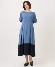 OLEGD23139 eur3(エウルキューブ) 【大きいサイズ】バイカラーフレアスリーブワンピース ブルー