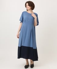 OLEGD23139 eur3(エウルキューブ) 【大きいサイズ】バイカラーフレアスリーブワンピース ブルー