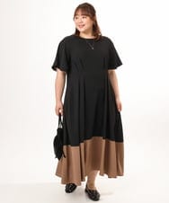 OLEGD23139 eur3(エウルキューブ) 【大きいサイズ】バイカラーフレアスリーブワンピース ブラック