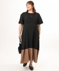 OLEGD23139 eur3(エウルキューブ) 【大きいサイズ】バイカラーフレアスリーブワンピース ブラック