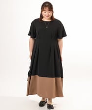 OLEGD23139 eur3(エウルキューブ) 【大きいサイズ】バイカラーフレアスリーブワンピース ブラック