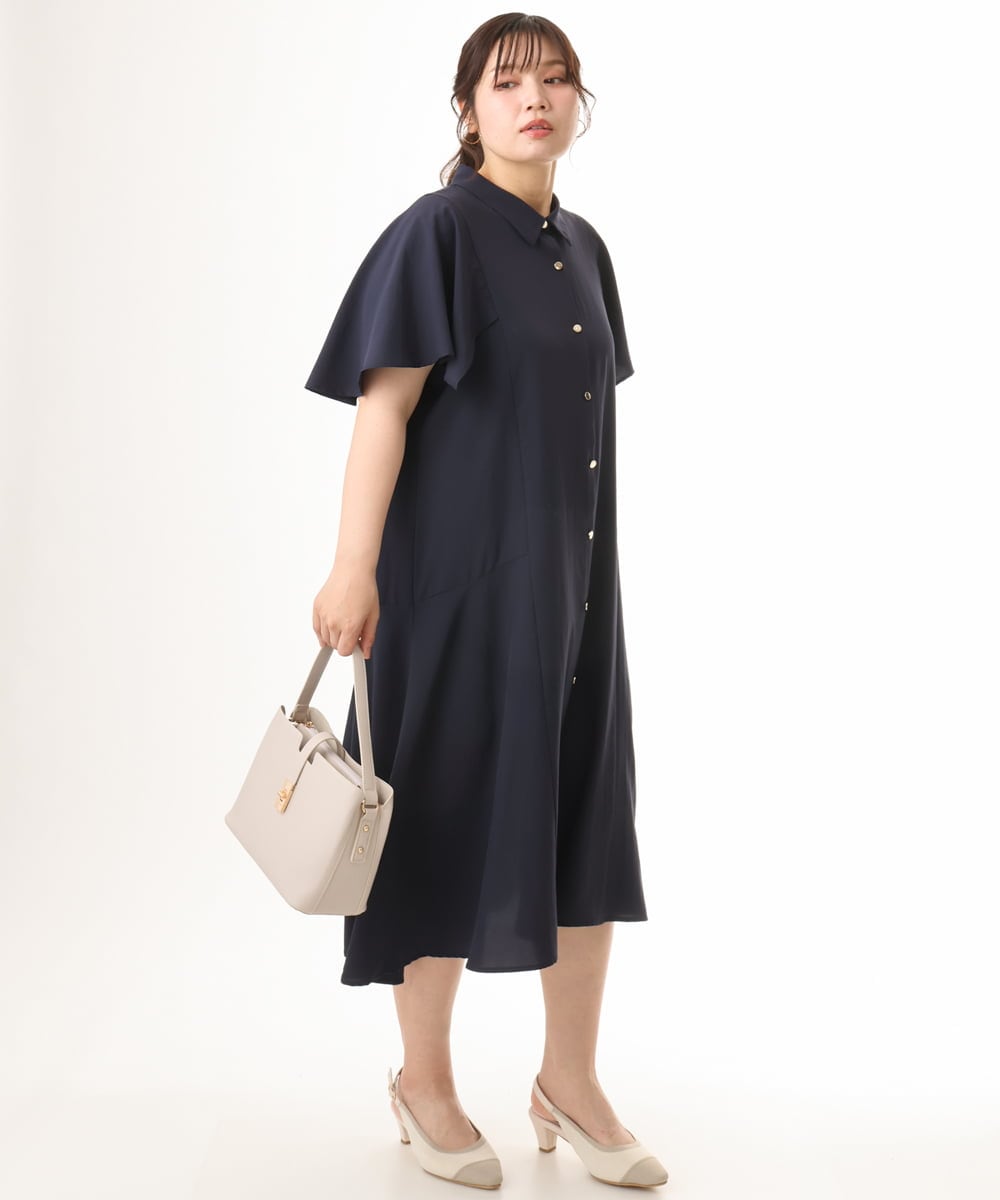 OLEHD21139 eur3(エウルキューブ) 【大きいサイズ】フレアスリーブワンピース ネイビー