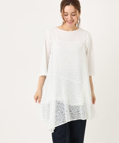 OLEJA02099  【大きいサイズ/セットアイテム】レースキャミソール×Tシャツセット