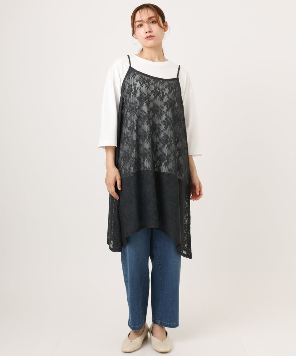 OLEJD02099 eur3(エウルキューブ) 【大きいサイズ】レースキャミワンピース ダークグレー
