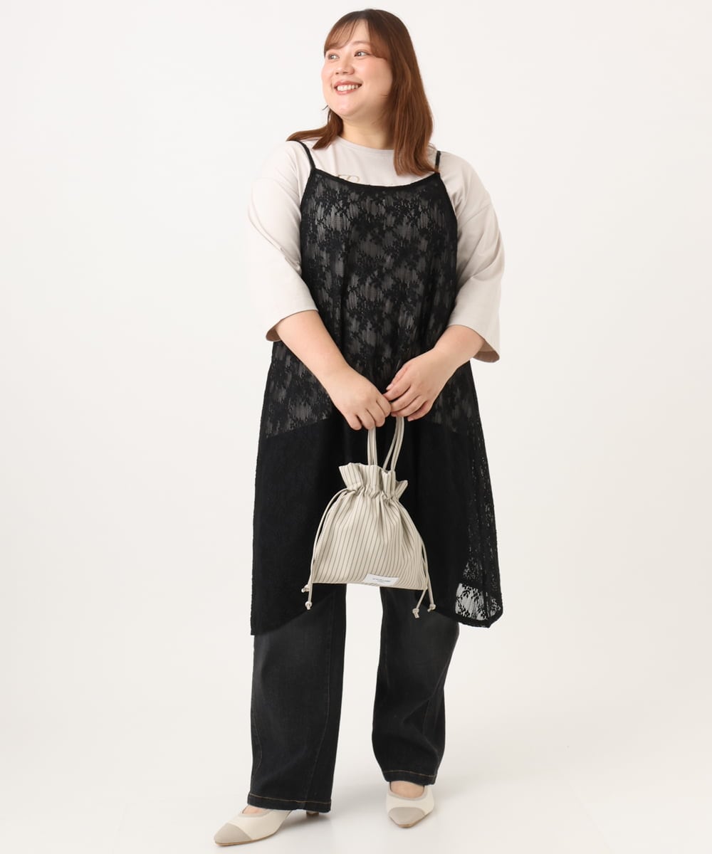 OLEJD02099 eur3(エウルキューブ) 【大きいサイズ】レースキャミワンピース ブラック
