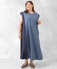 OLEJD04129 eur3(エウルキューブ) 【大きいサイズ/LAVEANGE×eur3】バイカラーノースリーブワンピース ブルー