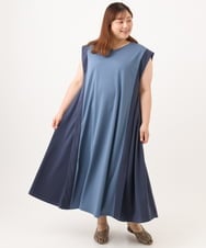 OLEJD04129 eur3(エウルキューブ) 【大きいサイズ/LAVEANGE×eur3】バイカラーノースリーブワンピース ブルー