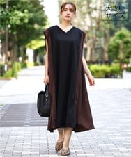 OLEJD04129 eur3(エウルキューブ) 【大きいサイズ/LAVEANGE×eur3】バイカラーノースリーブワンピース ブラック