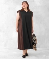 OLEJD04129 eur3(エウルキューブ) 【大きいサイズ/LAVEANGE×eur3】バイカラーノースリーブワンピース ブラック