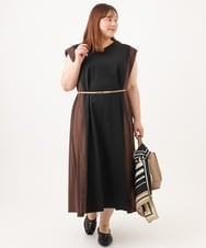 OLEJD04129 eur3(エウルキューブ) 【大きいサイズ/LAVEANGE×eur3】バイカラーノースリーブワンピース ブラック