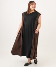 OLEJD04129 eur3(エウルキューブ) 【大きいサイズ/LAVEANGE×eur3】バイカラーノースリーブワンピース ブラック