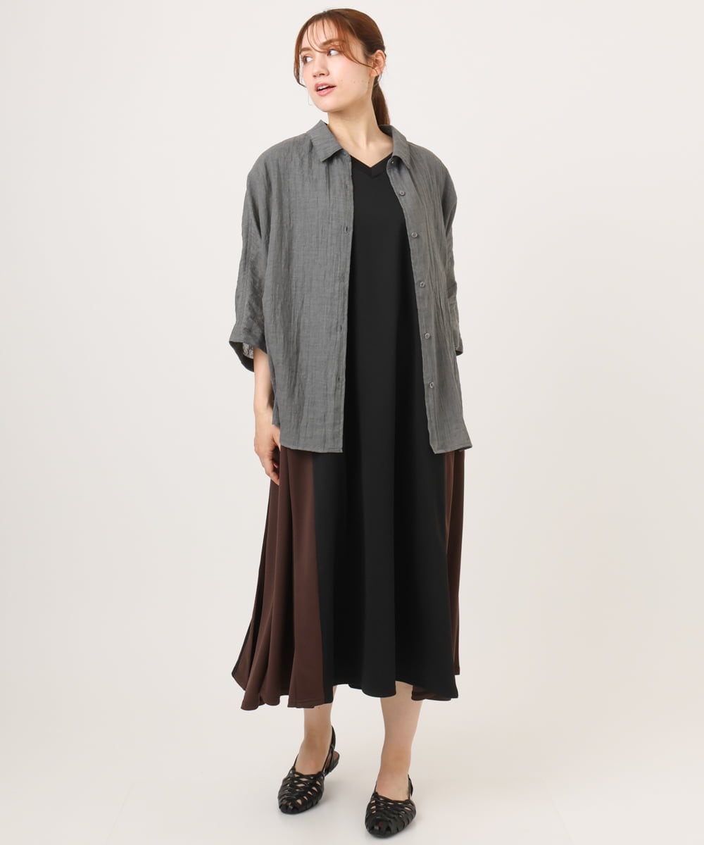OLEJD04129 eur3(エウルキューブ) 【大きいサイズ/LAVEANGE×eur3】バイカラーノースリーブワンピース ブラック