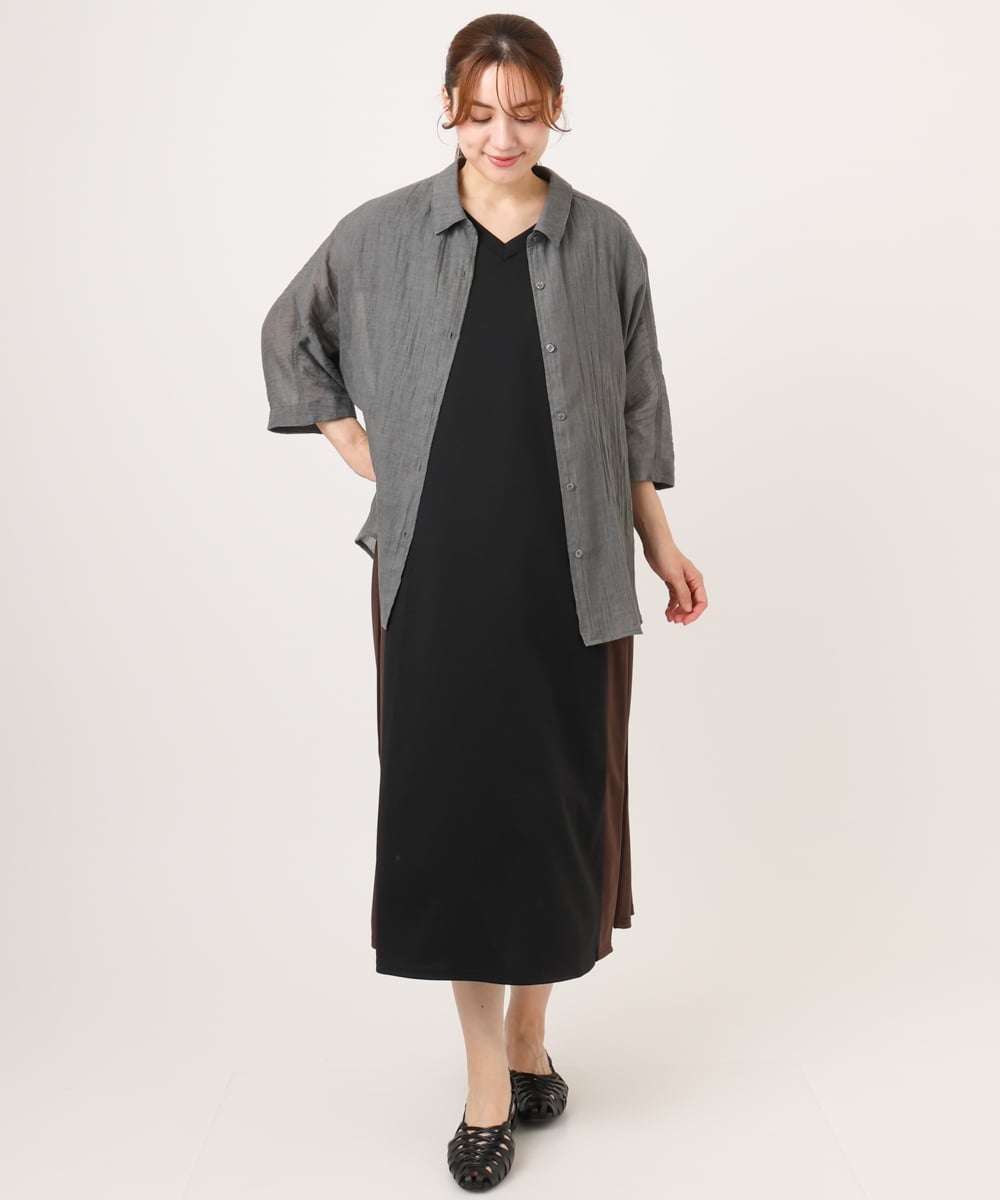 OLEJD04129 eur3(エウルキューブ) 【大きいサイズ/LAVEANGE×eur3】バイカラーノースリーブワンピース ブラック