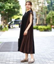 OLEJD04129 eur3(エウルキューブ) 【大きいサイズ/LAVEANGE×eur3】バイカラーノースリーブワンピース ブラック