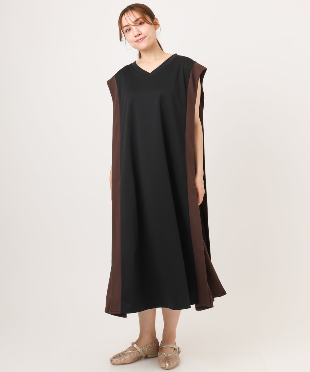 OLEJD04129 eur3(エウルキューブ) 【大きいサイズ/LAVEANGE×eur3】バイカラーノースリーブワンピース ブラック
