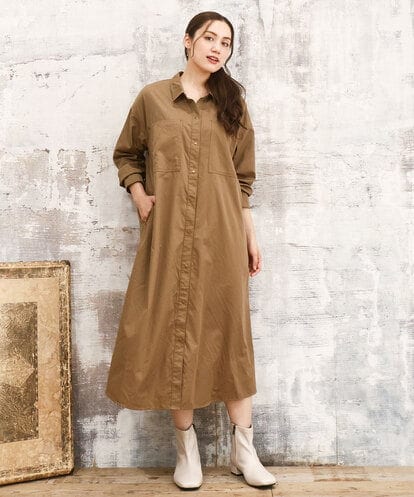 OLEKA04139 eur3 【大きいサイズ】ロングシャツワンピース