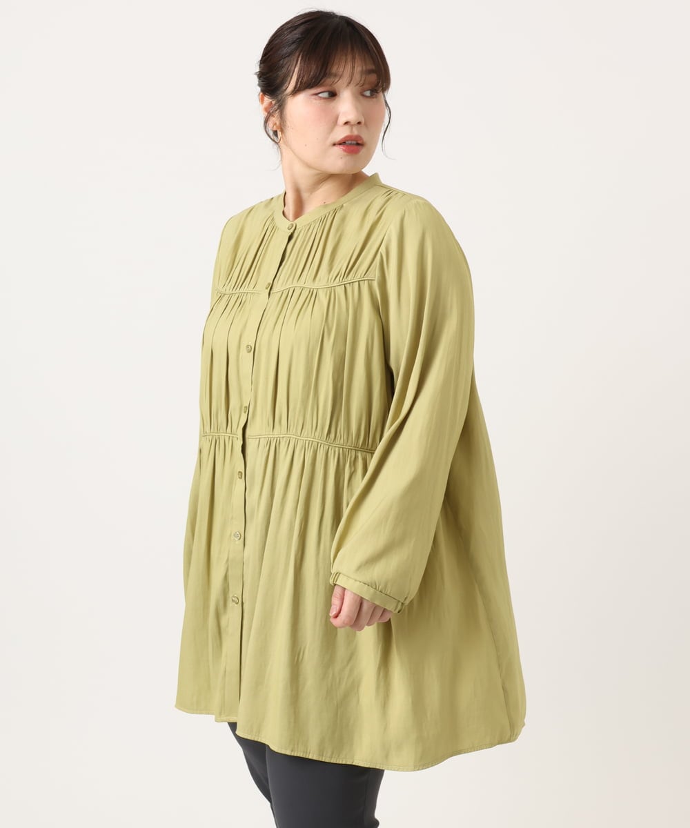 OLEKA05099 eur3(エウルキューブ) 【大きいサイズ】サテンギャザーチュニック イエロー(25)