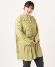 OLEKA05099 eur3(エウルキューブ) 【大きいサイズ】サテンギャザーチュニック イエロー(25)