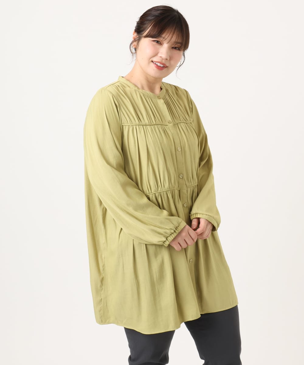 OLEKA05099 eur3(エウルキューブ) 【大きいサイズ】サテンギャザーチュニック イエロー(25)